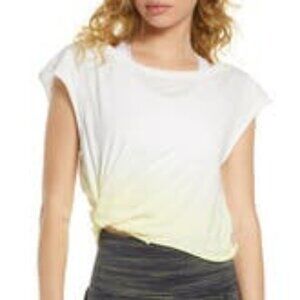 NWT Free People FP Movement Hold It Down Ombre Dip Dye Tee in White/Lemon - Sz S